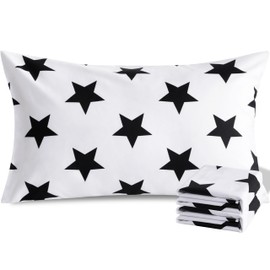 NTBAY King Star Pillowcases Set of 2, 1800 Thread Brushed Microfiber Black and White Star Pillow Cases, Super Soft and Cozy Envelope Closure 20x36 Pillowcases, 20x36 Inches