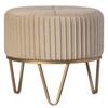Fabulaxe Round Velvet Ottoman Stool Raised with Hairpin Gold Base,
