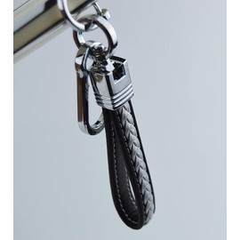 Leather 2 Layer Braided Keychain with Chrome D Ring & Hook fit all Car Key Fobs (Grey, One size)