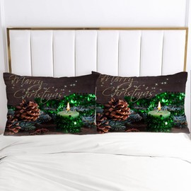 YASMENG Christmas Bed Linen 155 x 220 cm Winter Motif Green Brown 3D Bed Linen Soft Microfibre Bed Linen 3-Piece for Teenagers Children Room Decoration with Zip and 2 Pillowcases 80 x 80 cm