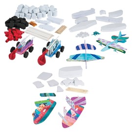 Fun Express Buy All & Save DIY STEAM Transportation Kits - STEM Craft Kits - 10 Steam Boat Kits, 10 Plane & Glider Kits, 10 STEAM Car Kits -Perfect for Summer Camp or School