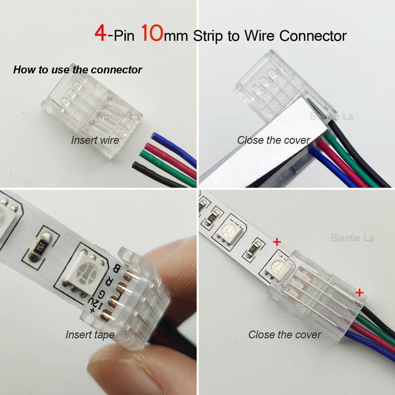 Biantie La 4 Pin Led Strip Connector 10mm RGB Strip