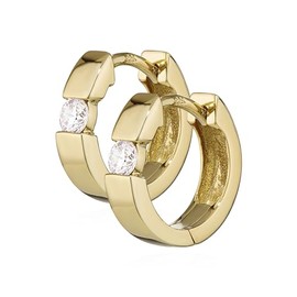 NKlaus Pair of 925 Sterling Silver Yellow Rose Gold Plated and 925 Sterling Silver Hinged Hoop Earrings with Zirconia Gemstone 13 x 3 mm, Sterling Silver, Zircon