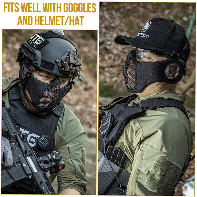 OneTigris 6" Foldable Half Face Airsoft Mesh Mask with Ear