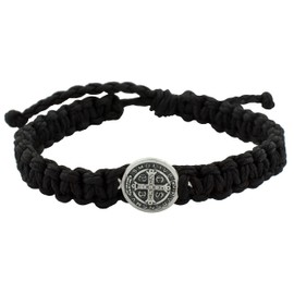 Woven Saint Benedict Bracelets | Sturdy Adjustable Cords with St. Benedict Medal | Patron Saint of Students and Europe | Great Catholic Gift for Confirmation, Metal, no gemstone
