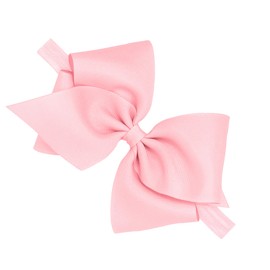 Wee Ones Girls' Classic Grosgrain Hair Bow on a Matching Baby Hair Band, For All Hair Types, Mini King Bow, 6-24 Months, Light Pink
