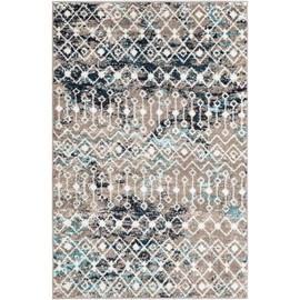 Unique Loom Tribal Trellis Collection Area Rug - Alaoui (4' x 6' Rectangle Multi Gray Blue/Ivory)