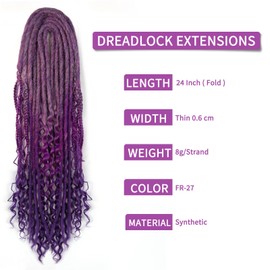 DE Dreadlock Extensions 24 Inch, 3 In 1 Mixed DE Dreads Hippie Style Boho 15 Strands Handmade Braid in Dreadlock Extensions Handmade Dreads Hippie Style Dreadlocks for Woman