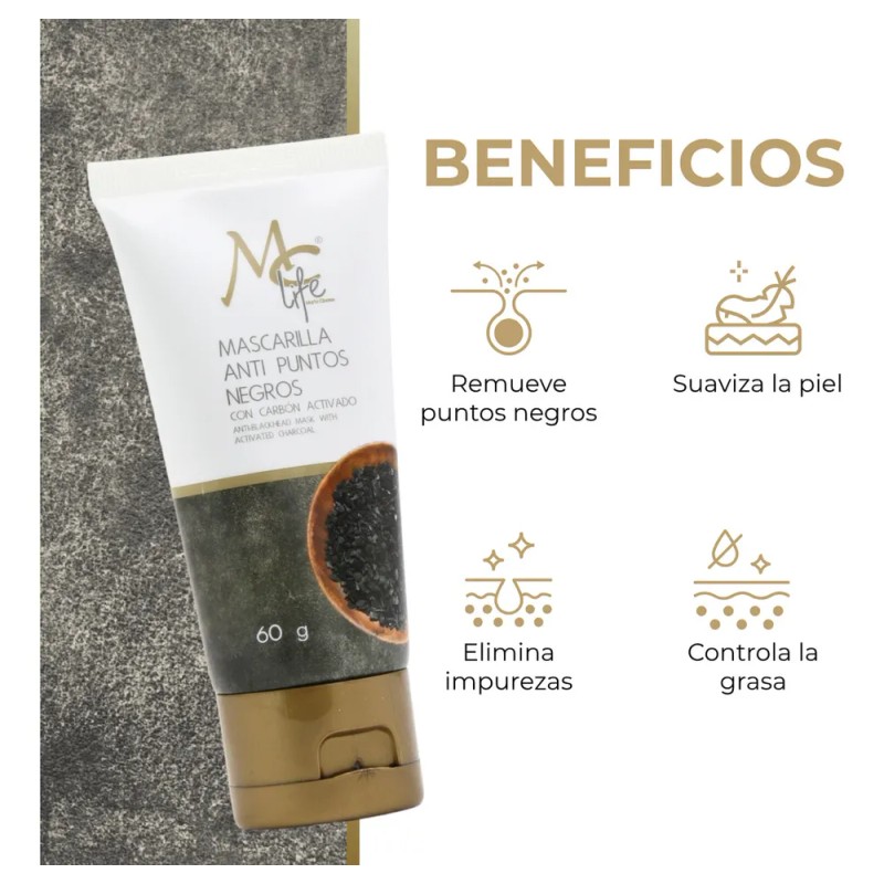 Mascarilla Anti Puntos Negros 60g, Carbón Activado. Mc Life Tipo