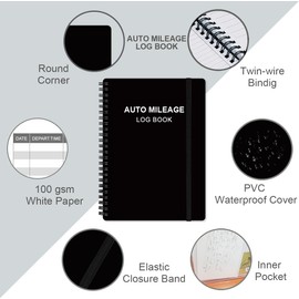 Auto Mileage Log Book – Vehicle Maintenance Log Book, Miles Log Book for Car with Odometer,Expense,Gas Consumption & Lubrication,Repairs and Accessories, 5.8" x 8.5", Black
