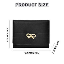 TOFBS Women's PU Leather Wallet Cute Bow Trifold Purse Small Short Format Purse Many Compartments with ID Window, black