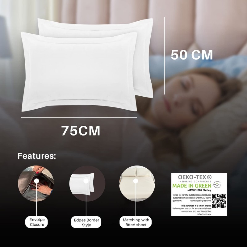 400-Thread-Count Cotton Sateen, 2 Oxford Pillow Cases - White