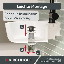KIRCHHOFF Universal Sink Drain Set, Pop Up Sink Plug, Drain Valve with Overflow, Drain Plug for Bathroom Sink & Washbasin, 98807420, Matte Black / Chrome