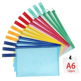 OFFCUP A6 Plastic Wallets, 12PCS Zip Lock Bags, Zipper Bags Mesh Document Bag Wallet Document File Folder Plastic Pockets Zipper File Wallet for School Office Home Travel Storage Bags (Colorful)