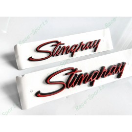 Corvette 2PCS Red Black Front Fender Stingray Emblems Badges For 1969-1976 Corvette C3