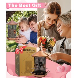 Acgarten Large Hanging Wild Bird Feeder – Outdoor 12.6inch Durable Metal with Copper Finish, Chew-Proof and Rust-Proof, Attracting Chickadees Goldfinches Cardinals Finches Sparrows [Copper]