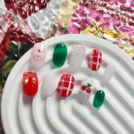 Cherry Picnic Nail Tips - Stiletto / 체리 피크닉 네일팁 - 스틸레토