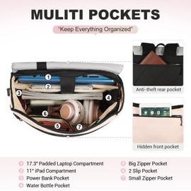 LOVEVOOK Laptop Backpack Womens, 17 Inch Laptop Bags for Women Waterproof Laptop Rucksack Bag with USB Port, Travel Business College Work School Bag, Pink