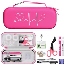 BOVKE Stethoscope Case Nurse Tool Sets Contains Stethoscope Case, Medical Scissors, 2 Penlights, Bandage Wraps, Name Card Holder, 15Pcs Nursing School Essentials for Nurse Work, Raspberry