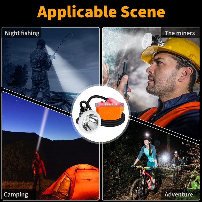 Super Bright Rechargeable Mining Headlamp, 1+2 LED Hard Hat Light,