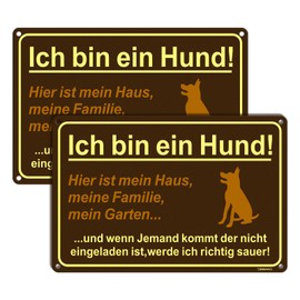 SINMAO Pack of 2 Dog Signs Warning Format A4, Ich Bin Ein Hund, Hier ist Mein Haus, Meine Familie, mein Garten und Wenn Someone Kommt der Nicht Eingeladen ist,Werde Ich Richtig Sauer