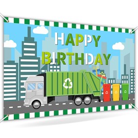 Avezano Garbage Truck Birthday Backdrop for Kids Trash Truck Birthday Party Supplies Green Garbage Truck Happy Birthday Decorations Banner 70.8 x 43.3 Inch