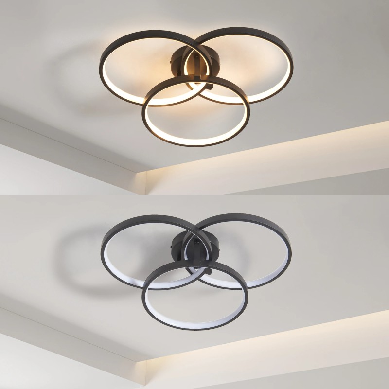 Ship in USA.20" Modern Black LED Ceiling Light, 3-Ring Flush