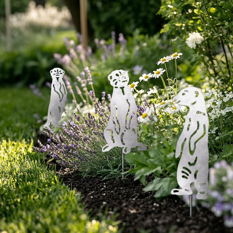 VERDOBA Meerkat Garden Decoration in Silver - Meerkat Figurine Set