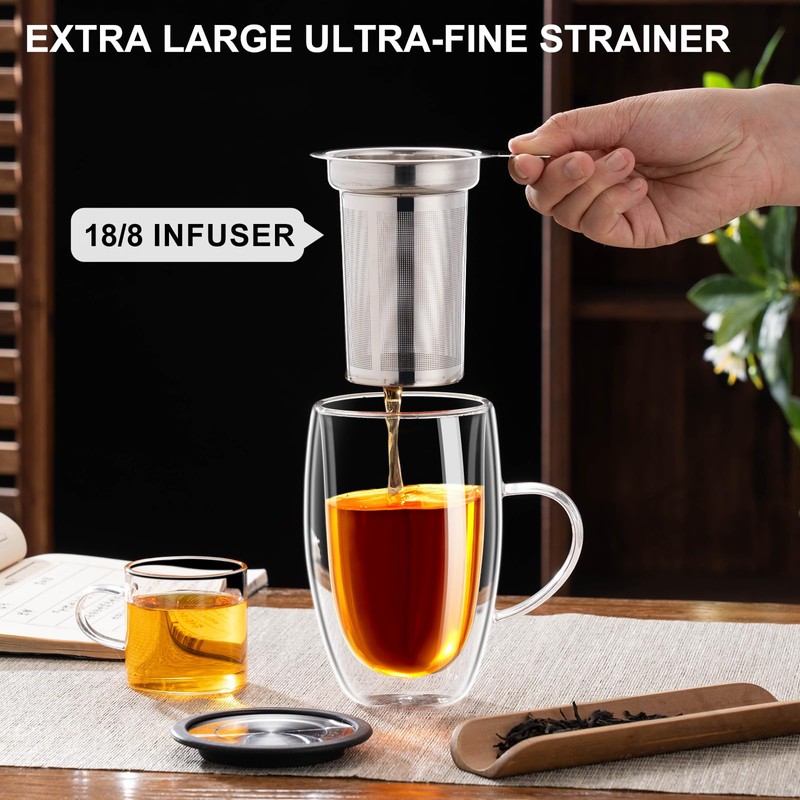 Baalaka Double Wall Glass Tea Cup With Stainless Steel Infuser