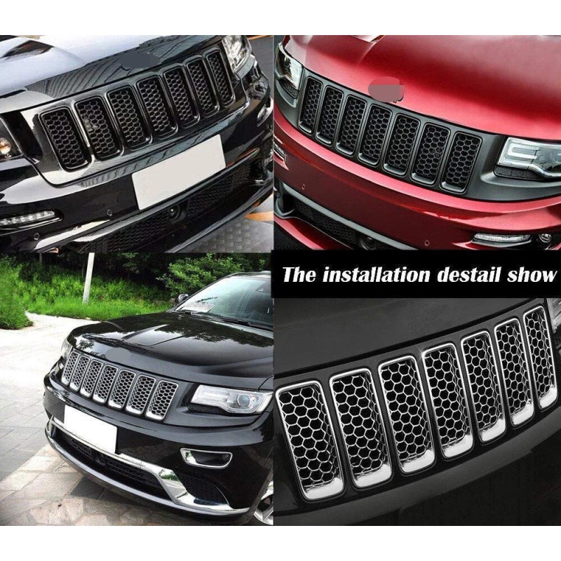 Savadi-Car 7PCS Black Front Grille Inserts Trim Mesh Kit For