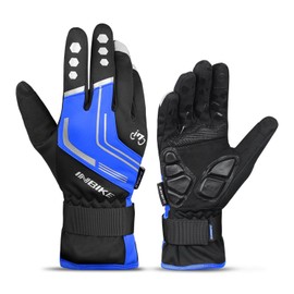 INBIKE Cycling Gloves Mountain Bike Gloves Thermal Gel Pad Gloves Windproof Reflective Full Finger Blue XX-Large