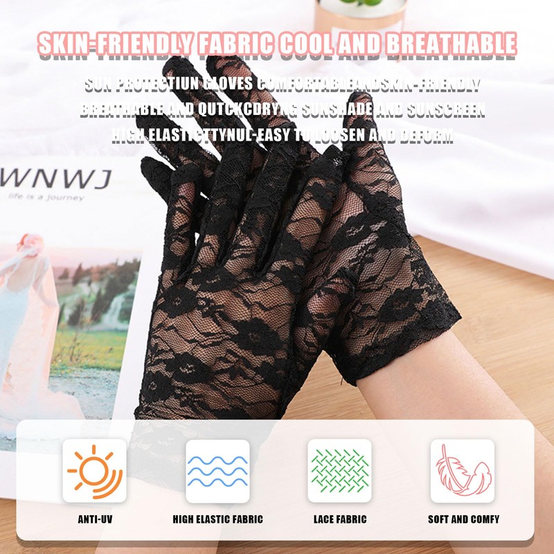 Kingsie Women's Lace Gloves, Thin, UV Protection, Sunscreen, UV Protection,