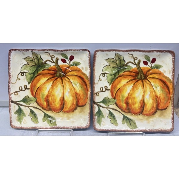 Maxcera 2 Pcs Set Pumpkin Salad Plates Thanksgiving Square Maxcera