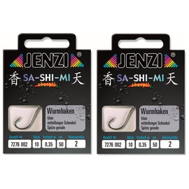 Set # 2 Packs (20 Pieces) Worm Hooks by Jenzi Ready Tied Hook Sizes 2 4 5 6 8 10 12 14 50cm + Free Petri Heil! Sticker (Hook Size 2)