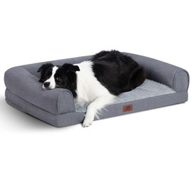 Hollypet Orthopedic Dog Bed for Large Dogs, Supportive Foam Pet Couch with Removable Washable Cover and Non-Slip Bottom, Waterproof Lining Dog Sofa Bed, Gray, L (36 * 26 * 8)
