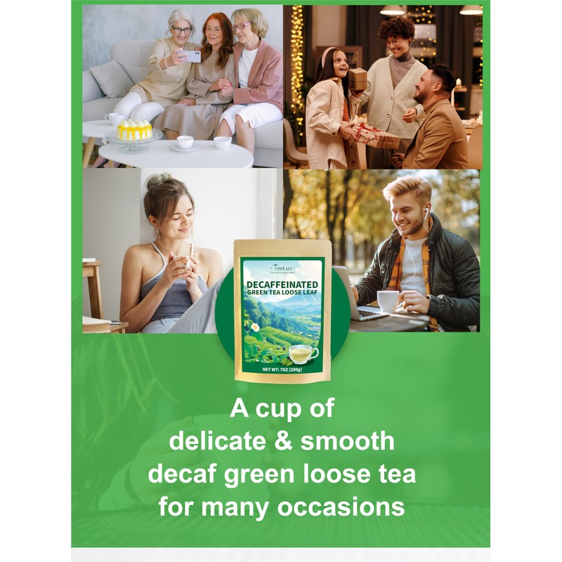 TeeLux Decaf Green Tea, CO2 Decaffeinated Green Tea Loose leaf,
