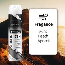 ABOVE Mens Deodorant Antiperspirant, 72 Hours (Extreme Men Invisible) -Protects Against Sweat & Body Odor - Dry, No Stain & Moisturizing Instant Freshness - Deodorant Spray, Alcohol Free - 3.17 oz