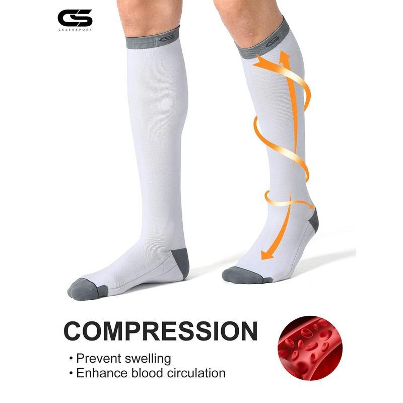 CelerSport 3 Pairs Compression Socks for Men and Women Running