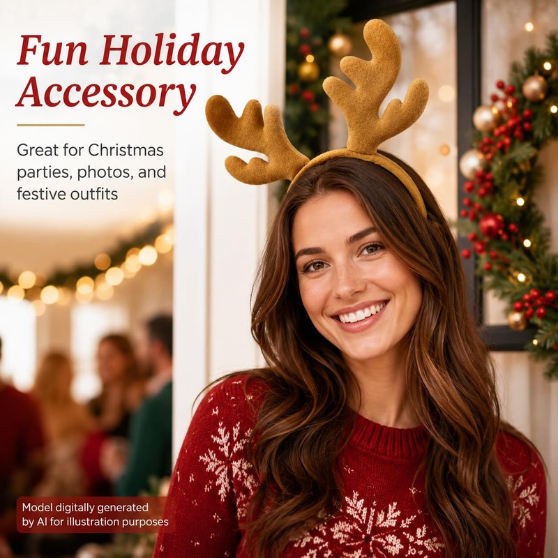 Plush Reindeer Antlers Headband Christmas Holiday Party Accessory
