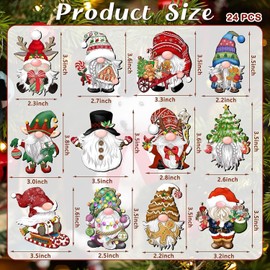 Fvviia 24 Pieces Christmas Gnome Wooden Ornaments Wood Hanging Decorations for Christmas Tree Santa Clause Elf Hanging Wood Crafts Holiday Decor Xmas Party Supplies