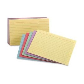 Ruled Index Cards, 3 x 5, Blue/Violet/Canary/Green/Cherry, 100/Pack