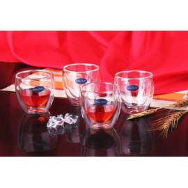 Amlong Crystal Double Wall Glass Shot Glass, Espresso Cups 3 oz., Set of 4 With Gift Box
