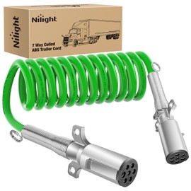 Nilight 15FT 7 Way Coiled ABS Cord Heavey Duty Zinc Die Cast Plug Green Electrical Power Breakaway Cable 7 Pin Flexible Trailer Wire for Semi Truck Tractor transmitting Signals