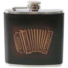 Musicien de Costume Flasque zieharmonika Accordéon en cuir Gourde en acier inoxydable avec gaine de cuir marron estampé main Pocket Flask Bottle