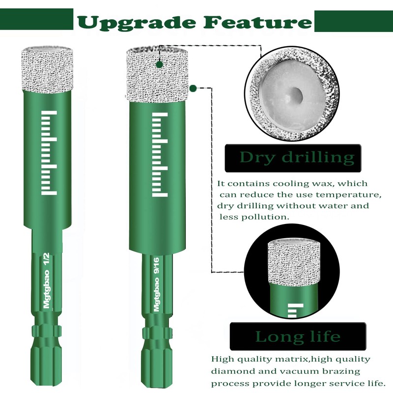 Mgtgbao 6pc Green 3/16” Dry Diamond Drill Bits Set，6PCS 5mm