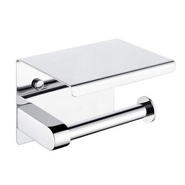 Toilet Paper Holder - Toilet Paper Roll Holder with Shelf, Adhesive No Drilling or Wall Mounted with Screws for Bathroom, It Holds Mega Roll- Stainless Steel Polished Chrome
