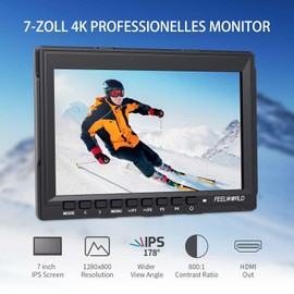 FEELWORLD FW759 7 Inch Camera DSLR Field Monitor Camera Full HD Focus Video Assist 1280 x 800 IPS with 4K HDMI Input Output Supports German Language Setting