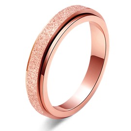 LAOYOU Spinner Ring Anxiety Relief Stress for Women | 4mm Stainless Steel Glitter Rose Gold Fidget Ring Set Band Jewelry Birthday Gift Mom Daughter Wife Girlfriend Sister Size 9