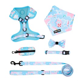 EPETKO Small Dog Harness and Leash Set of 6, No Pull Soft Lightweight Mesh Puppy Harness, Adjustable Cute Floral Pattern Pet Harness for Small Medium Dogs