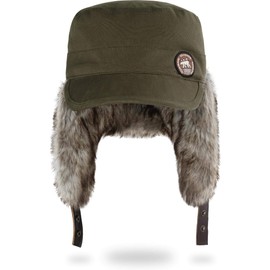 normani Winter Hat Winter Cap with Faux Fur and Ear Flaps - Warm Inner Padding, Windproof and Peak for Men and Women, olive